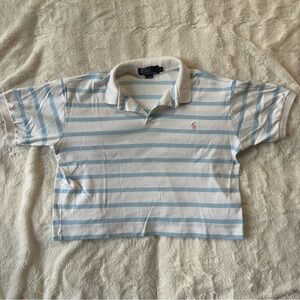 POLO BY RALPH LAUREN Striped Blue and White Polo Cropped Shirt L